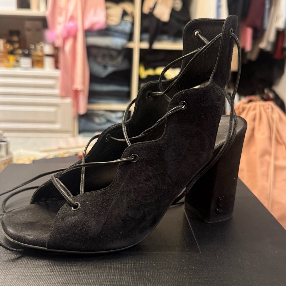 Saint Laurent Black Suede Heeled Sandals